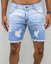 Bermuda jeans claro em degrade rasgada barra aberta - creed