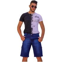 Bermuda Jeans Com Elastano Bolso Cargo Adulto Masculina