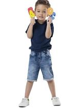 Bermuda Jeans Com Stretch Estonado Infantil Menino - Mania Kids