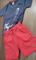 Bermuda jeans cor vermelho e camisa masculina infantil Espaco kids -TAMANH0 M