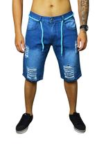 Bermuda Jeans Destroyed Slim Masculina Lavagem Clara -4Azes