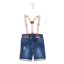 Bermuda Jeans Escuro Menino Bebê com Suspensório Mania Kids - 1032