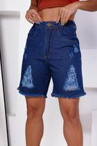 Bermuda Jeans Feminina Corte a Fio Moda Blogueira Com rasgo Bermuda Jeans Feminina Corte a Fio Moda Blogueira Com rasgo