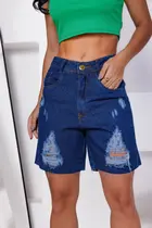 Bermuda Jeans Feminina Corte a Fio Moda Blogueira Com rasgo