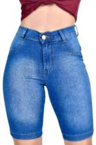 Bermuda Jeans Feminina Levanta Bumbum Cintura Alta C/ Lycra