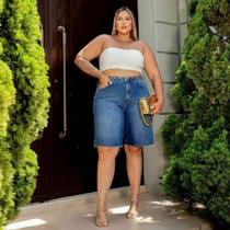 Bermuda Jeans Feminina Plus Size, Ciclista, Cintura Alta