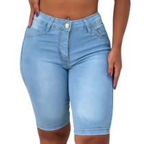 Bermuda Jeans Feminino Cintura Alta Empina Bumbum Bolso Traseiro Tendência Verão Premium - Duck