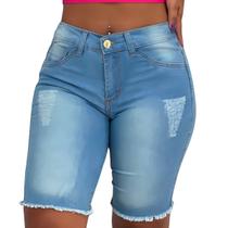 Bermuda Jeans Feminino Cintura Alta Modela Bumbum