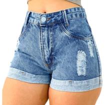 Bermuda Jeans Feminino destroyed Premium da moda Short curto Estampa Tie Dye sem Lycra