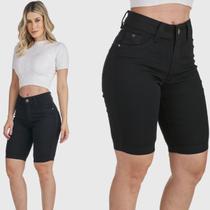 Bermuda Jeans HNO Jeans Ciclista com Elastano Preto