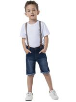 Bermuda Jeans Infantil Menino Com Suspensório Tam 1 a 4 - Mania Kids