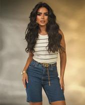 Bermuda Jeans Jorts Feminino Cintura Média Barra No Fio 23572 Escura