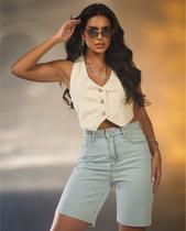 Bermuda Jeans Jorts Feminino Cintura Média Barra No Fio 23572 Marmorizado