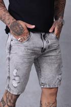 Bermuda Jeans Lavagem Cinza Estonada Bermuda Jeans Lavagem Cinza Estonada