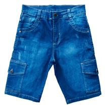 Bermuda Jeans Lycra Cargo Masculina Trabalhada c/ 6 bolsos Bermuda Jeans Lycra Cargo Masculina Trabalhada c/ 6 bolsos