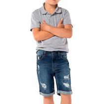 Bermuda Jeans Lycra Juvenil Elástico Cós Interno Confortável Passeio Bermuda Jeans Lycra Juvenil Elástico Cós Interno Confortável Passeio