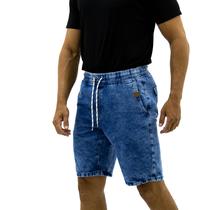 Bermuda Jeans Masculina com Elástico e Cordão Confortável, Casual, Modelagem Moderna Bermuda Jeans Masculina com Elástico e Cordão Confortável, Casual, Modelagem Moderna