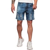 Bermuda Jeans Masculina Curta Rasgada Casual