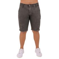 Bermuda Jeans Masculina Destroyed Cor Verde Militar