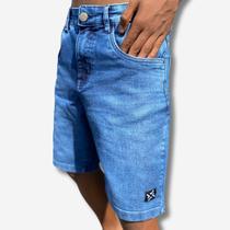 Bermuda Jeans Masculina Elastano Cor Escura Premium Sarja lycra estress rasgada