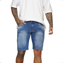 Bermuda Jeans Masculina Escura Básica Confortável Casual Flexível Estilo Clássico