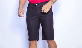 Bermuda Jeans Masculina Preta Tradicional Com Elastano