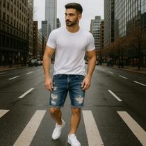 Bermuda Jeans Masculina Rasgada Casual Homem Slim 474 Bermuda Jeans Masculina Rasgada Casual Homem Slim 474