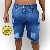 Bermuda Jeans Masculina Rasgada Cor Escura Premium Sarja Top Bermuda Jeans Masculina Rasgada Cor Escura Premium Sarja Top