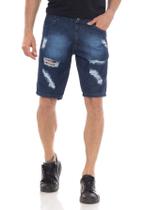 Bermuda Jeans Masculina Rasgada Destroyed Confortável Casual - Azul Bermuda Jeans Masculina Rasgada Destroyed Confortável Casual - Azul