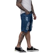 Bermuda Jeans Masculina Rasgada Destroyed Confortável Casual