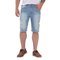 Bermuda Jeans Masculina Rasgada Destroyed Confortável Casual