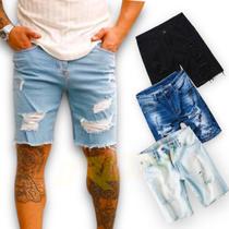 Bermuda Jeans Masculina Rasgada Homem Casual Slim 475
