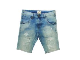 Bermuda Jeans Masculina, Sarja, Elastano, Destroyed, Rasgada - Jeans Grosso Pesado - Linha Premium