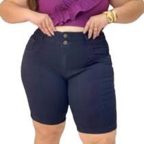 Bermuda Jeans Pedal Plus Size Modelo Curve Preto Lycra 48 ao 64