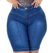 Bermuda Jeans Plus Size Feminina Cintura Alta Destroyed Levanta Bumbum