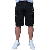 Bermuda Jeans Plus Size Longa Rasgada Onix Masculina Casual