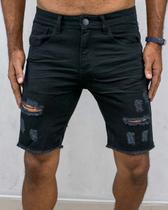 Bermuda jeans preta rasgada com barra aberta - creed