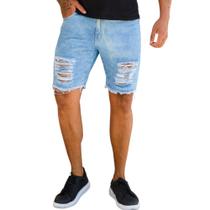 Bermuda Jeans Preto Rasgada Masculina Skinny Destroyed