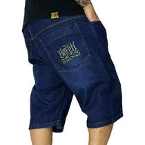 Bermuda Jeans Refen Azul Escuro Bordado Hip Hop