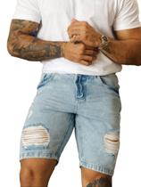 Bermuda Jeans Short Masculino Rasgado Destroyed Jeans Premium