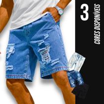 Bermuda Jeans SKINNY RASGADA Masculina Casual Slim Preta Azul e Azul Claro 472