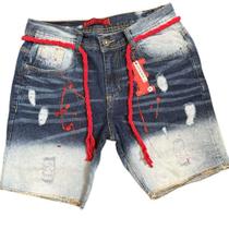 Bermuda Jogador Jeans Masculina Curta Premium 100% Algodao Original Tinta Respingo Estilo