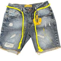 Bermuda Jogador Jeans Masculina Curta Premium 100% Algodao Original Tinta Respingo Estilo