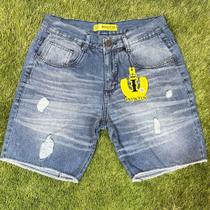 Bermuda Jogador Jeans Masculina Curta Premium 100% Algodao Original Tinta Respingo Estilo