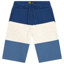 Bermuda Juvenil Lemon em Moletom s/ Felpa Listrada Mescla Azul/Branco