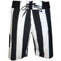 Bermuda Liga Retrô Coleção Listrados 3 Branco e Preto 38