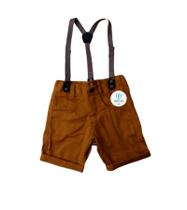 Bermuda Marrom Caramelo com Suspensório PP (6-12 Meses)