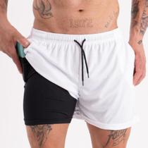 Bermuda Masculina Academia Exercícios Dryfit 2em1 com Bolso e Suporte para Camiseta e Toalha