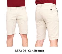 Bermuda Masculina Branca Sarja Elastano Chino Sport Fino Malloy