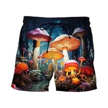 Bermuda Masculina Casual De Verão Com Estampa 3D De Plantas E Cogumelos, Solta, Para Praia E Surf,